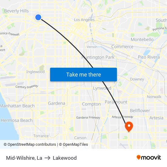 Mid-Wilshire, La to Lakewood map