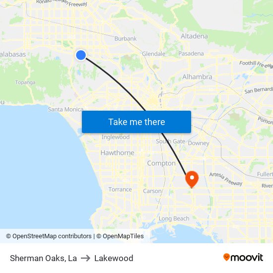 Sherman Oaks, La to Lakewood map