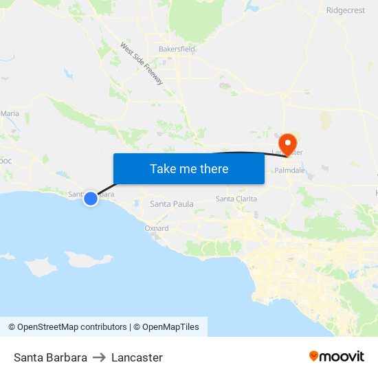 Santa Barbara to Lancaster map