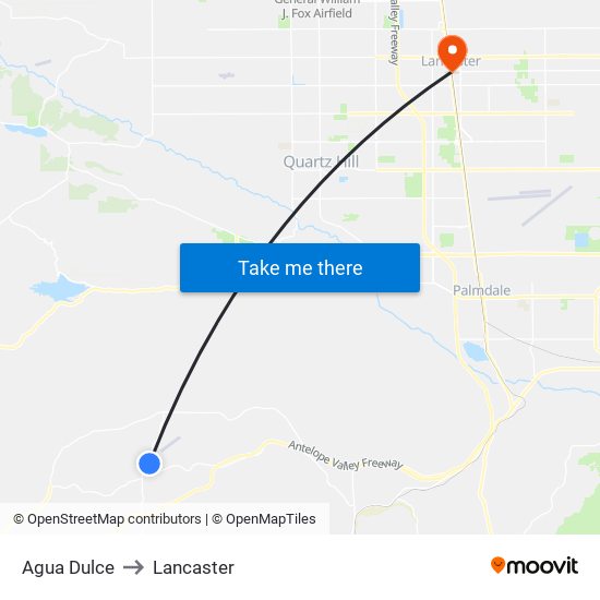 Agua Dulce to Lancaster map