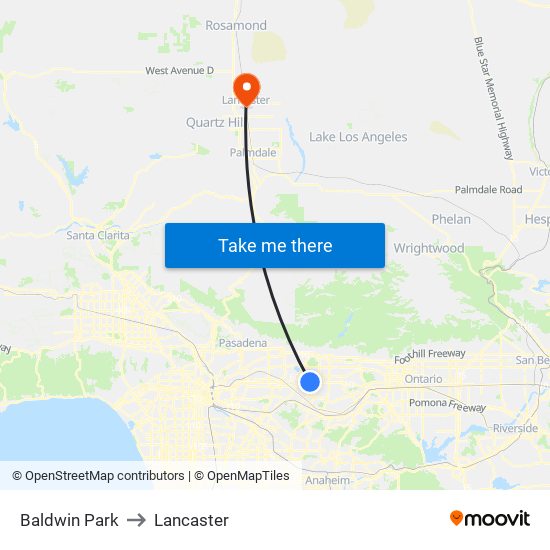 Baldwin Park to Lancaster map