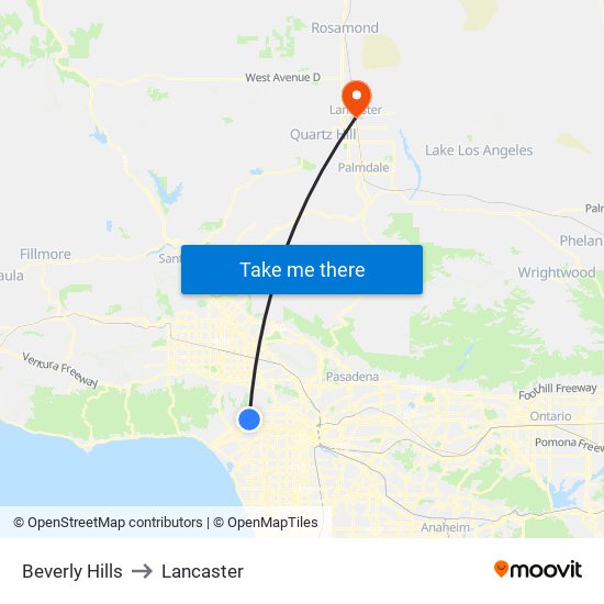 Beverly Hills to Lancaster map