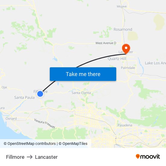 Fillmore to Lancaster map