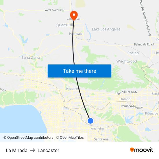 La Mirada to Lancaster map