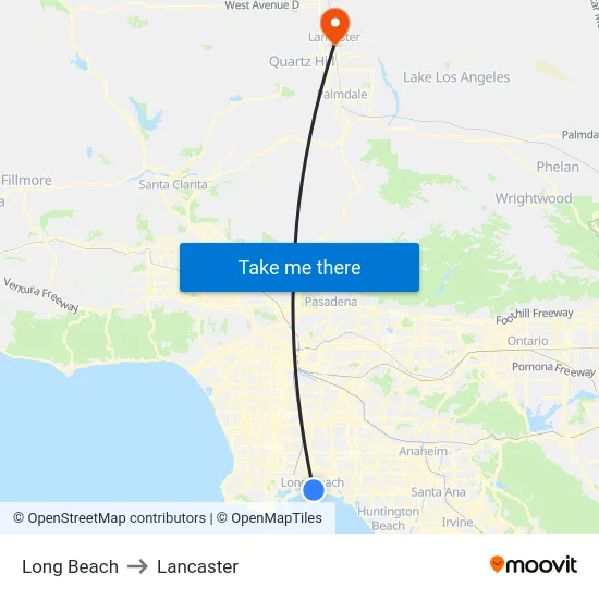 Long Beach to Lancaster map