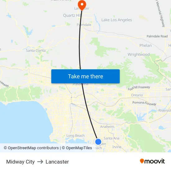 Midway City to Lancaster map