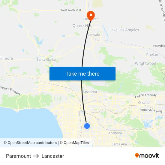 Paramount to Lancaster map