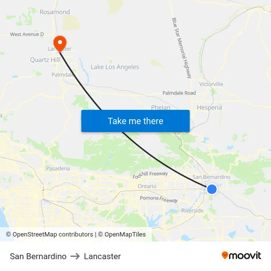 San Bernardino to Lancaster map