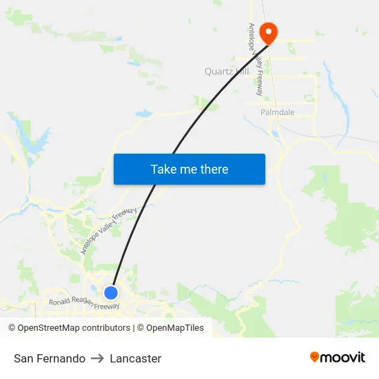 San Fernando to Lancaster map