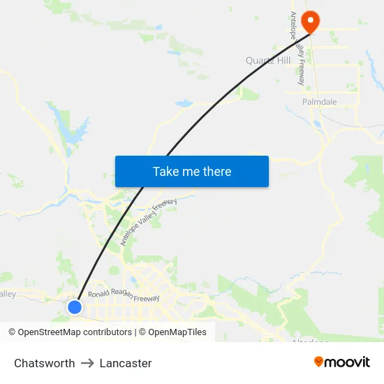 Chatsworth to Lancaster map