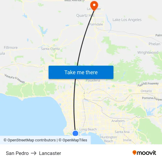 San Pedro to Lancaster map