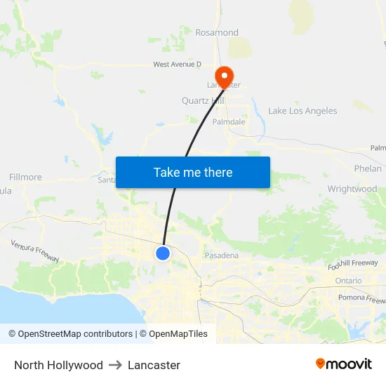 North Hollywood to Lancaster map