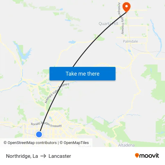 Northridge to Lancaster map