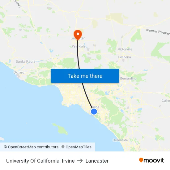 University Of California, Irvine to Lancaster map