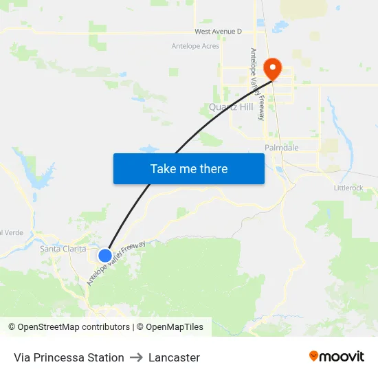 Via Princessa Station to Lancaster map