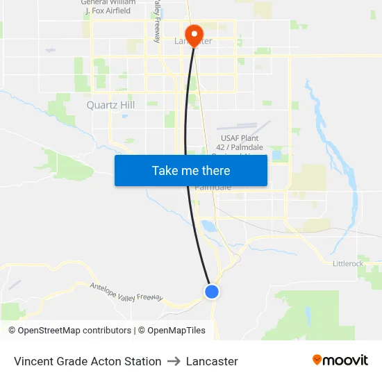 Vincent Grade Acton Station to Lancaster map