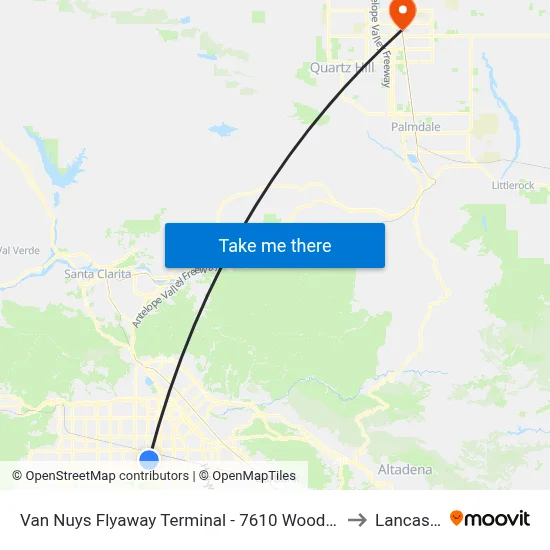 Van Nuys Flyaway Terminal - 7610 Woodley Ave to Lancaster map