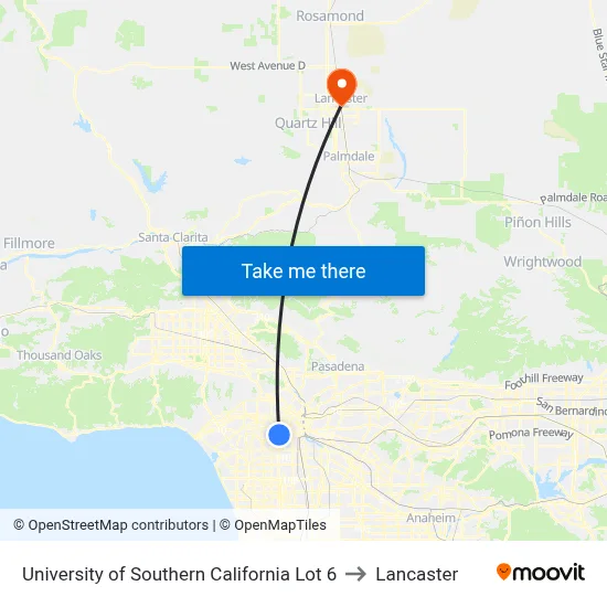 University of Southern California Lot 6 to Lancaster map