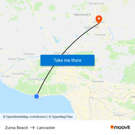 Zuma Beach to Lancaster map