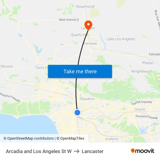 Arcadia and Los Angeles St W to Lancaster map