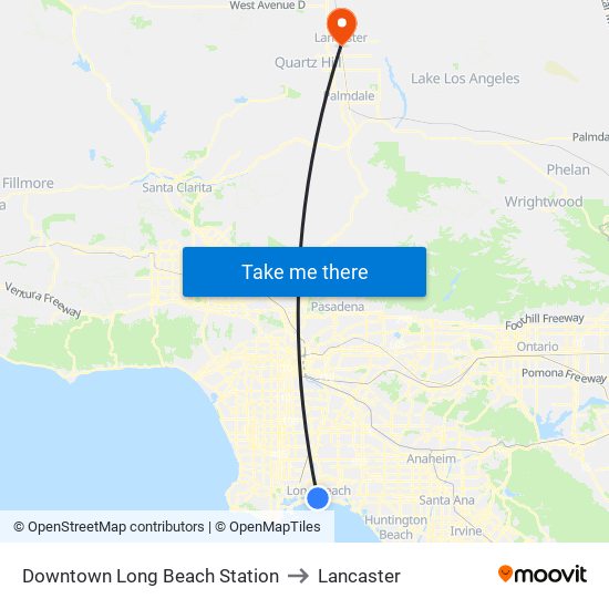 Downtown Long Beach Station to Lancaster map