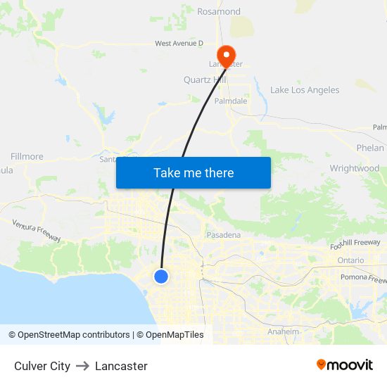 Culver City to Lancaster map