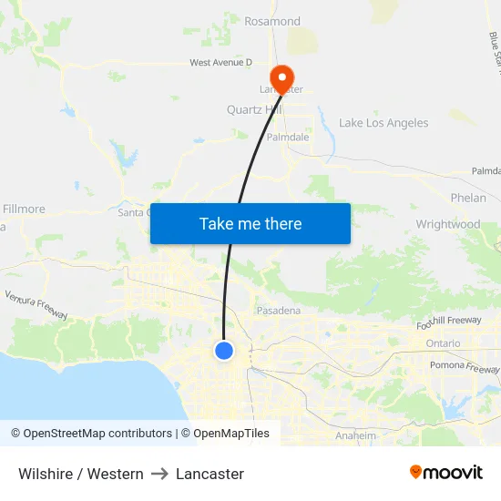 Wilshire / Western to Lancaster map