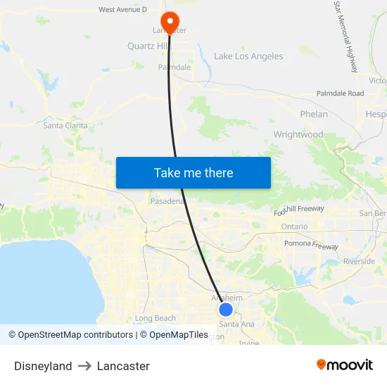 Disneyland to Lancaster map