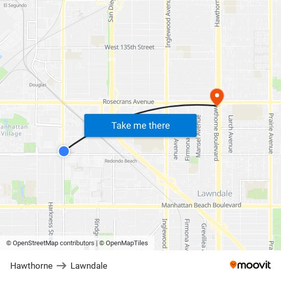 Hawthorne to Lawndale map