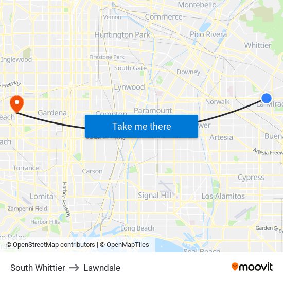 South Whittier to Lawndale map