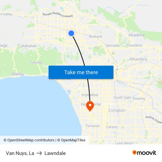 Van Nuys, La to Lawndale map