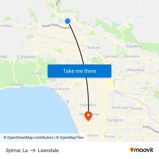 Sylmar, La to Lawndale map