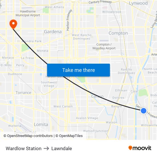 Wardlow Station to Lawndale map