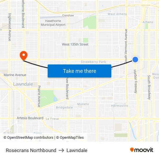 Rosecrans Northbound to Lawndale map