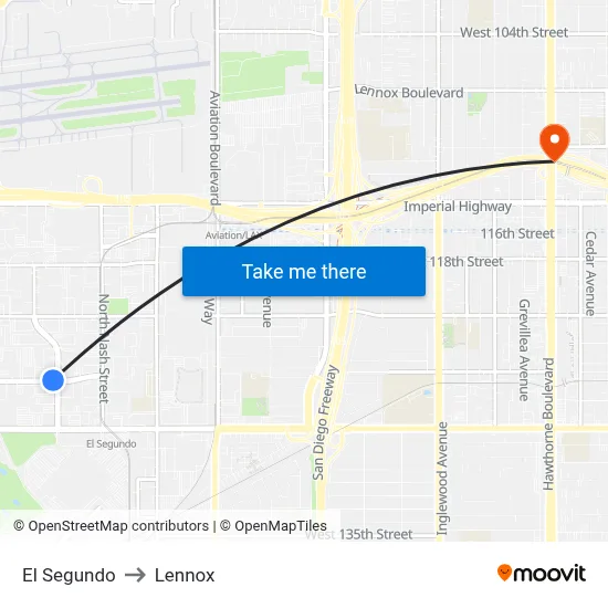 El Segundo to Lennox map