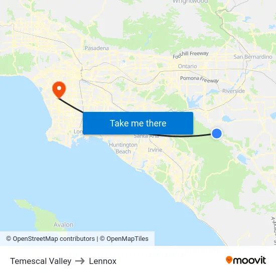 Temescal Valley to Lennox map