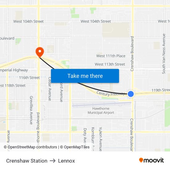 Crenshaw Station to Lennox map