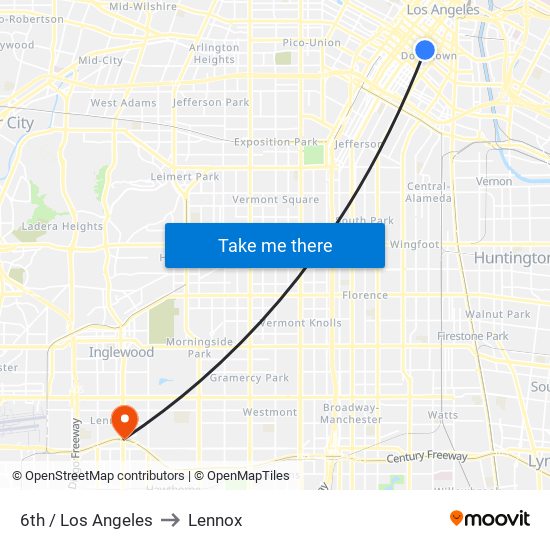 6th / Los Angeles to Lennox map