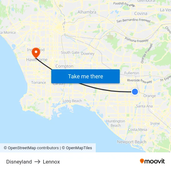 Disneyland to Lennox map