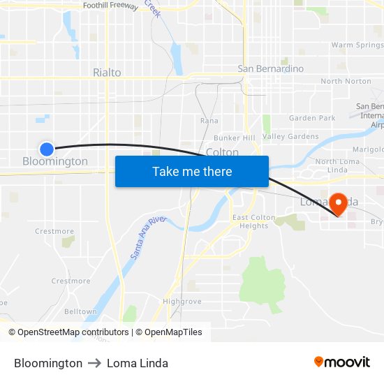 Bloomington to Loma Linda map