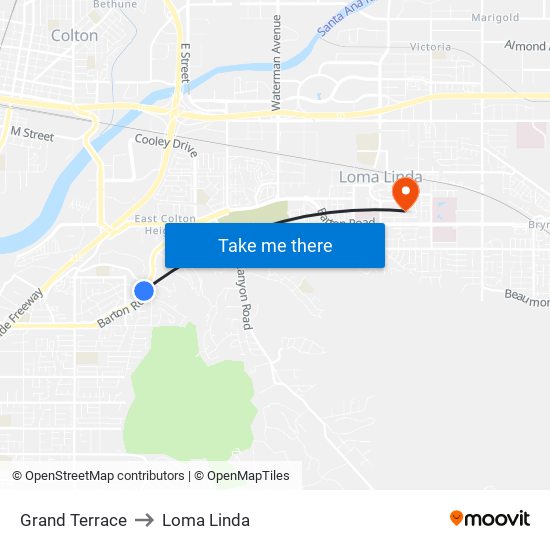 Grand Terrace to Loma Linda map