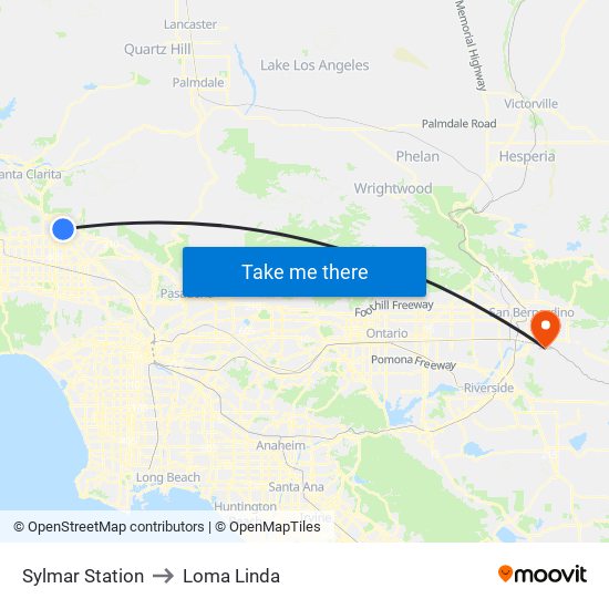 Sylmar Station to Loma Linda map