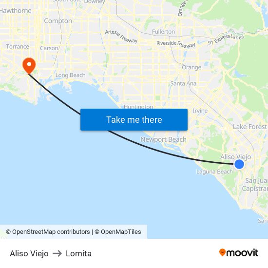 Aliso Viejo to Lomita map