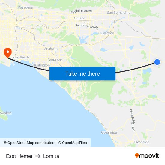 East Hemet to Lomita map