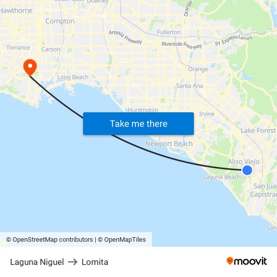 Laguna Niguel to Lomita map