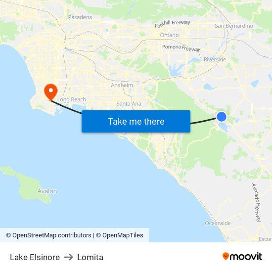 Lake Elsinore to Lomita map