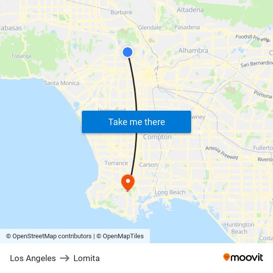 Los Angeles to Lomita map