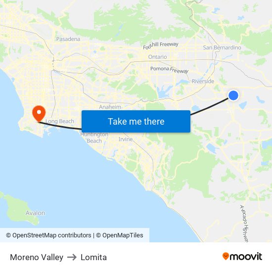 Moreno Valley to Lomita map