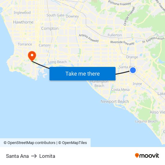 Santa Ana to Lomita map