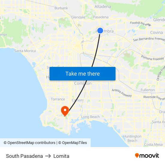 South Pasadena to Lomita map